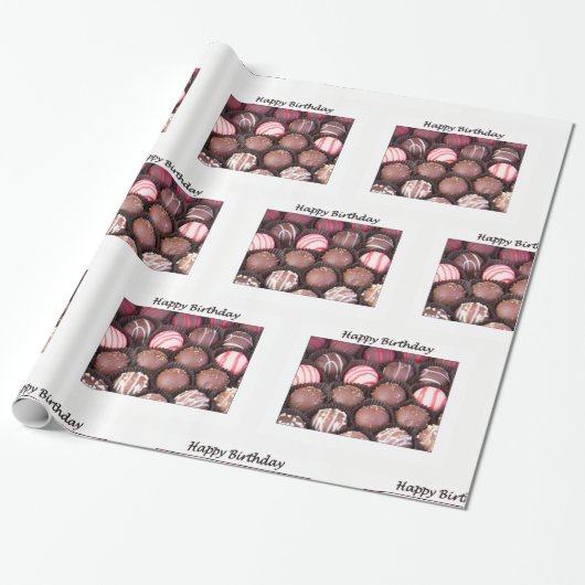 Happy Birthday Chocolate Truffles Wrapping Paper Cadeaupapier (Uitgerold)