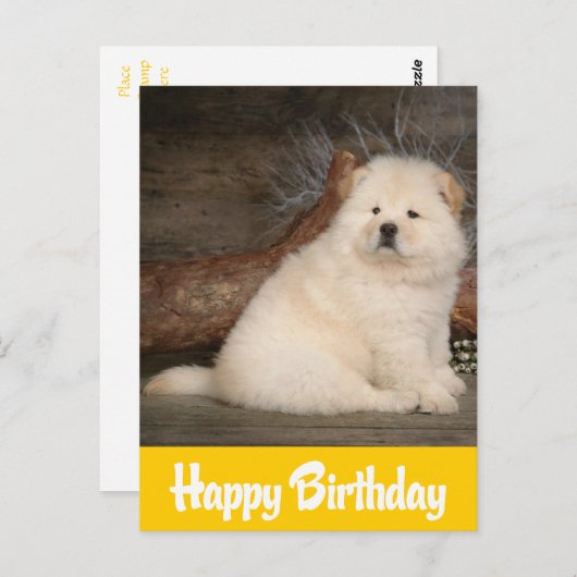 Happy Birthday Chow Chow Puppy Dog Geel Briefkaart (Voorkant / Achterkant)