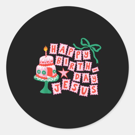 Happy Birthday Christian Jesus Christmas Preppy Bd Ronde Sticker (Voorkant)