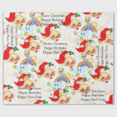 Happy Birthday Christmas Unicorn Wrapping Paper Cadeaupapier (Vlak)