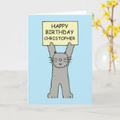 Happy Birthday Christopher Cartoon Cat Kaart (Gele Bloem)