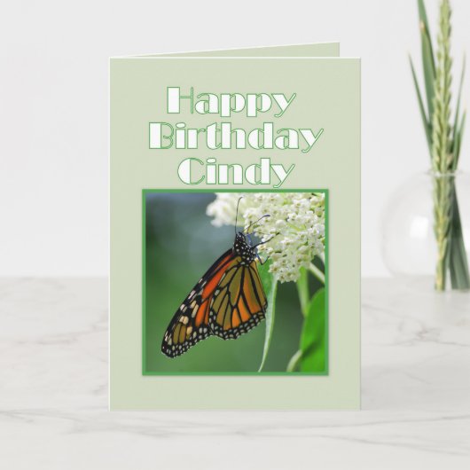 Happy Birthday Cindy Monarch Butterfly Kaart (Voorkant)