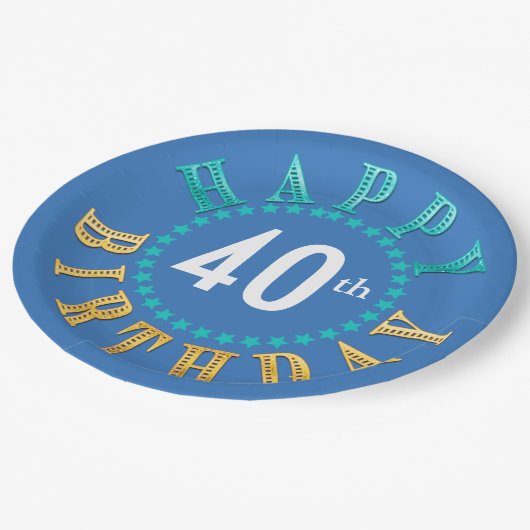 Happy Birthday Circle of Stars Blue ID527 Papieren Bordje (Gekanteld)