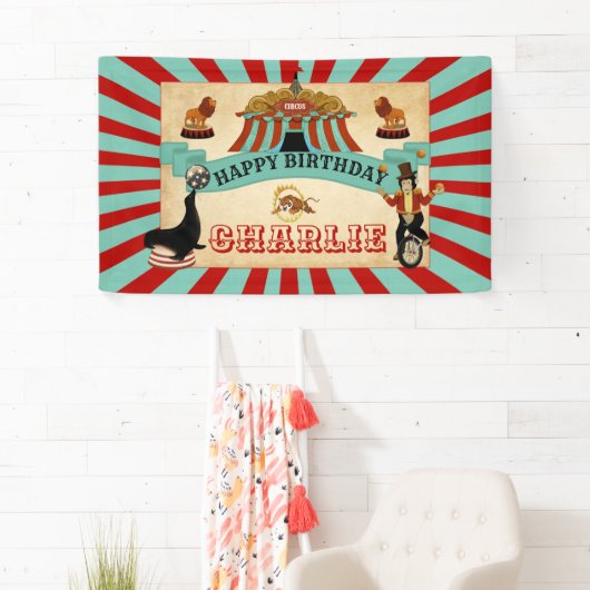 Happy Birthday Circus Party Banner Table Backdrop (Insitu)