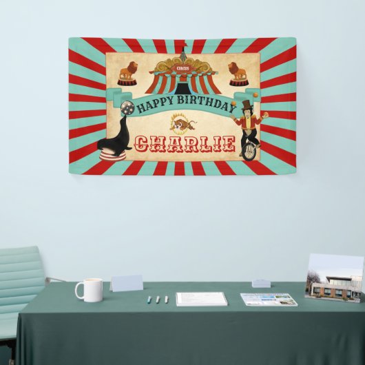 Happy Birthday Circus Party Banner Table Backdrop (Beurs)