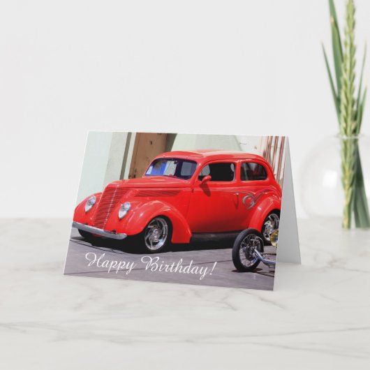 Happy Birthday Classic Red Car wenskaart Kaart (Voorkant)