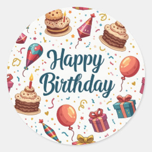 Happy Birthday Classic ronde Stickers met ballon