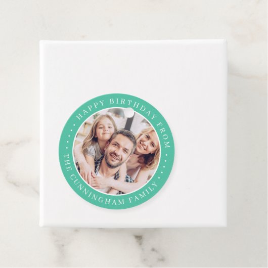 Happy Birthday Classic Simple Family Foto Bedankjes Labels (In situ)