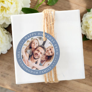 Happy Birthday Classic Simple Family Foto Bedankjes Labels