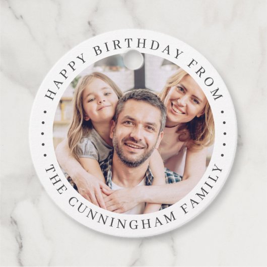 Happy Birthday Classic Simple Family Foto Bedankjes Labels (Voorkant)
