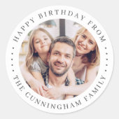 Happy Birthday Classic Simple Family Foto Ronde Sticker (Voorkant)