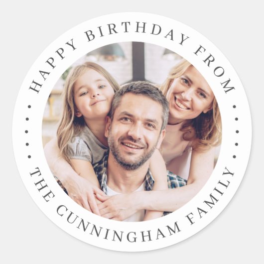 Happy Birthday Classic Simple Family Foto Ronde Sticker (Voorkant)