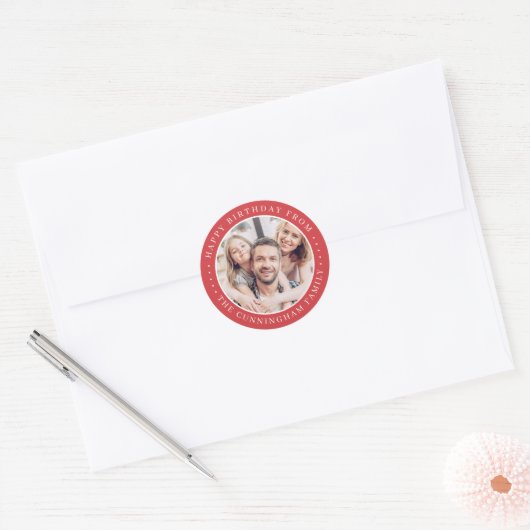 Happy Birthday Classic Simple Family Foto Ronde Sticker (Envelop)