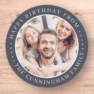 Happy Birthday Classic Simple Family Foto Ronde Sticker