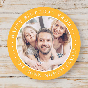 Happy Birthday Classic Simple Family Photo Classic Ronde Sticker