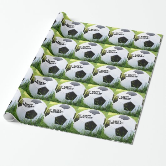 Happy Birthday Classic Voetbal Cadeaupapier (Uitgerold)