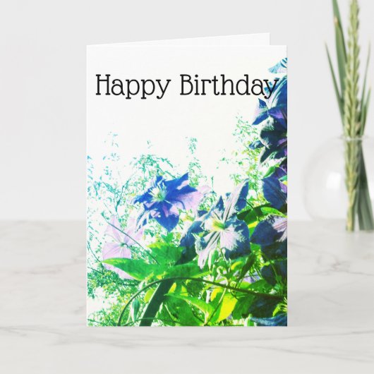 *~* Happy Birthday Clematis Blue Flower aanpassen Kaart (Voorkant)