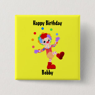 Happy Birthday Clown Button Pin