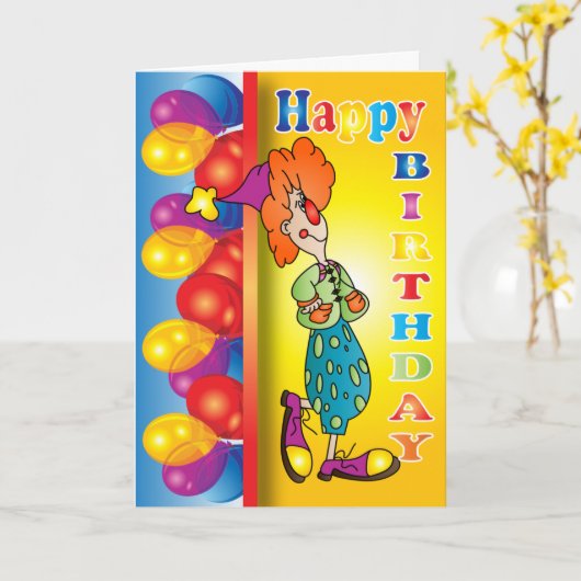 Happy Birthday Clown Kaart (Gele Bloem)