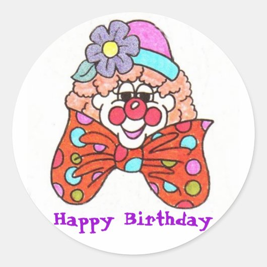 Happy Birthday Clown Ronde Sticker (Voorkant)