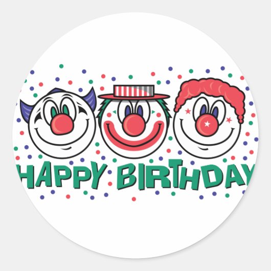 Happy Birthday Clowns Ronde Sticker (Voorkant)
