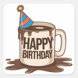 Happy Birthday Coffee Cup met feest pet Vierkante Sticker