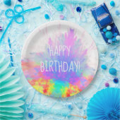 Happy Birthday Color Burst Rainbow Papieren Bordje (Feest)