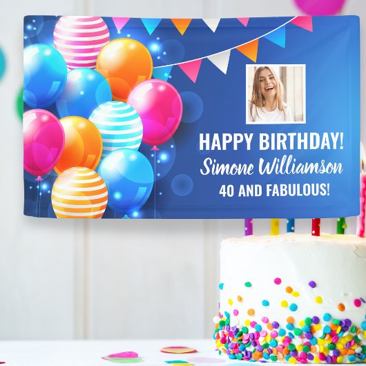 Happy Birthday Colorful Balloons Aangepaste foto t Spandoek