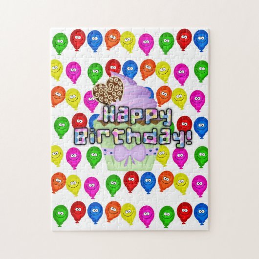 Happy Birthday Colorful Balloons Cupcake Legpuzzel (Verticaal)
