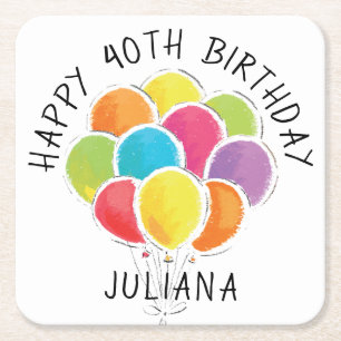 Happy Birthday Colorful Balloons toevoegen naam Kartonnen Onderzetters