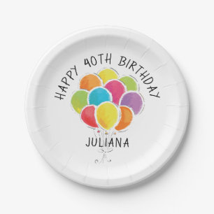 Happy Birthday Colorful Balloons toevoegen naam Papieren Bordje