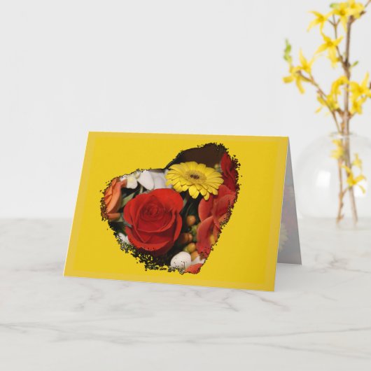 Happy Birthday Colorful Bouquet Heart Shape Kaart (Gele Bloem)