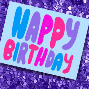 HAPPY BIRTHDAY Colorful Bubble Letters CUSTOM Bday Briefkaart