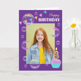 Happy Birthday Colorful Bubbles Bunting Purple Kaart