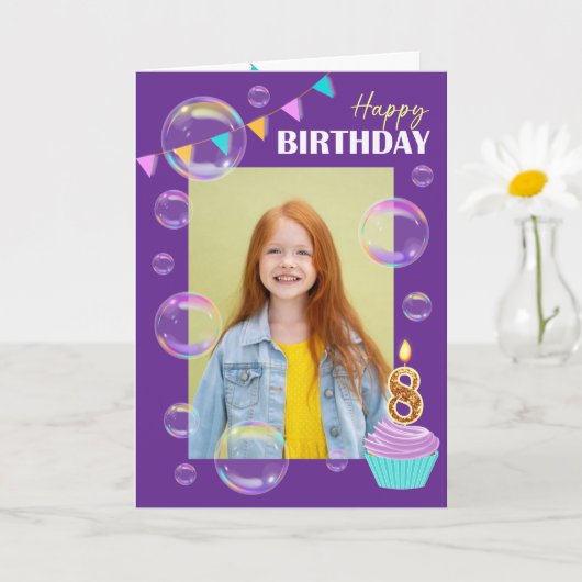 Happy Birthday Colorful Bubbles Bunting Purple Kaart (Kleine Plant)