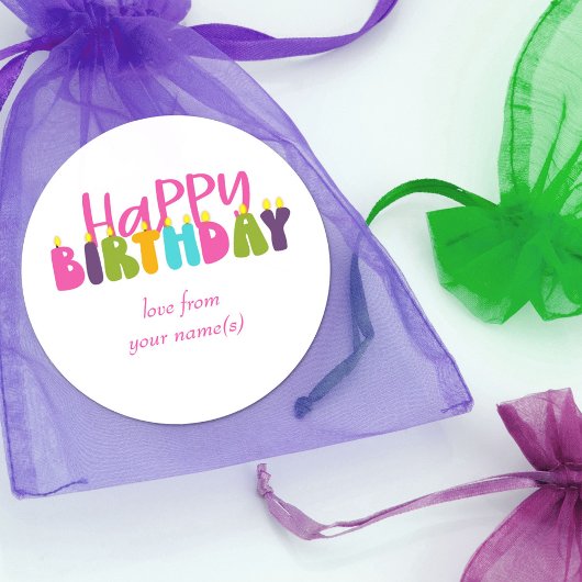 Happy Birthday Colorful Candle Typografie Ronde Sticker