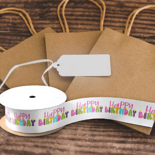 Happy Birthday Colorful Candle Typografie Satijnen Lint
