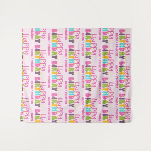 Happy Birthday Colorful Candles Personalized Wandkleed (Voorkant (horizontaal))