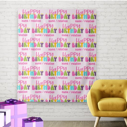 Happy Birthday Colorful Candles Personalized Wandkleed