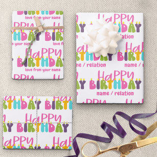 Happy Birthday Colorful Candles Set van 3 Inpakpapier Vel