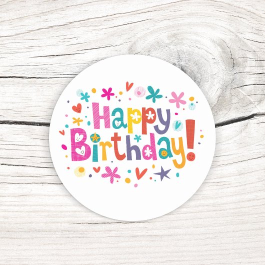 Happy Birthday Colorful Classic Round Sticker