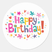 Happy Birthday Colorful Classic Round Sticker (Voorkant)