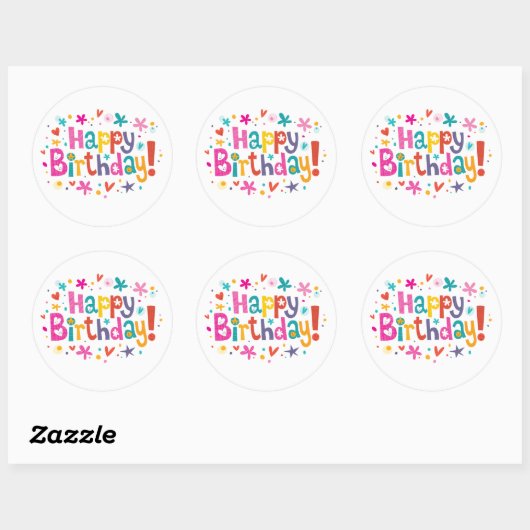 Happy Birthday Colorful Classic Round Sticker (Vel)