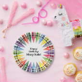 Happy Birthday Colorful Crayons Kind Papieren Bordje (Feest)
