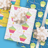 Happy Birthday Colorful Cupcakes Inpakpapier Vel