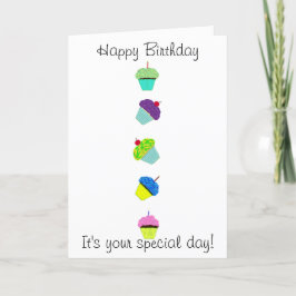 Happy Birthday Colorful Cupcakes Kaart