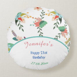Happy Birthday Colorful Floral Rond Kussen
