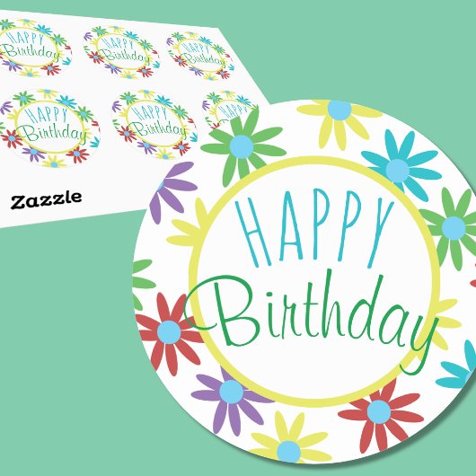 Happy Birthday Colorful Floral Stickers