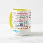 Happy Birthday Colorful Fun Bright Word Cloud Mok (Voorkant links)