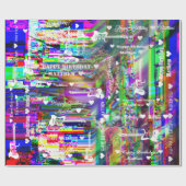  Happy Birthday Colorful Glitch Guitar Cadeaupapier (Vlak)
